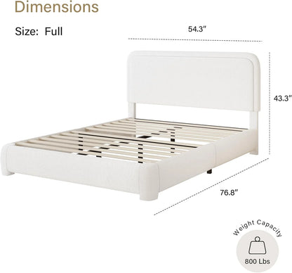 4 EVER WINNER Twin Size Bed Frame, Modern Bed Frame with Headboard, Boucle Fabric Upholstered Bed Frame, Soft Curved Headboard, Cream