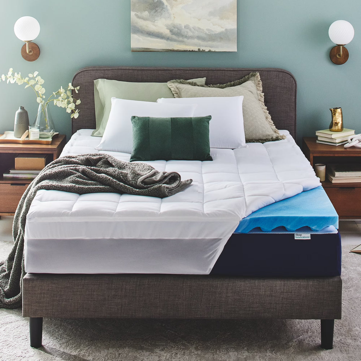 Sleep Innovations Memory Foam Mattress Topper, Queen, 4 Inch, Gel Dual Layer Plush