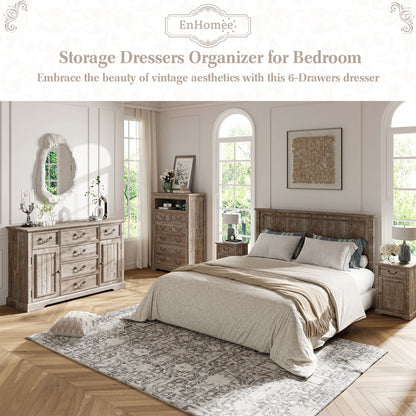 EnHomee Wood Dresser for Bedroom 9 Drawer Dressers&Chest of Drawers 63"L x 15.7"W x 31.5"H,Brown