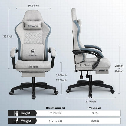 GTPLAYER Ergonomic High Back Pocket Spring Cushion Gaming Chair with Footrest & Linkage Armrests, Black