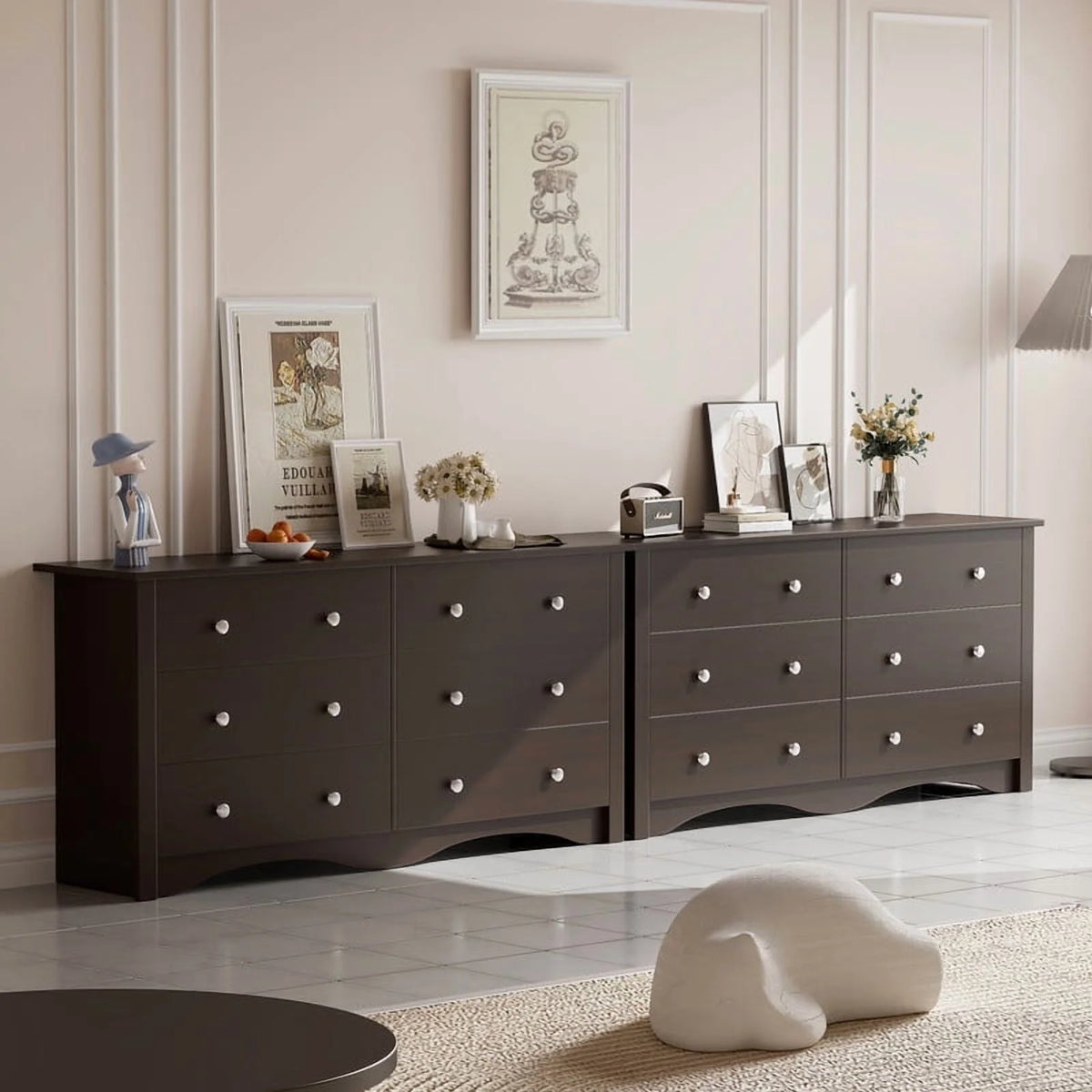 Lumihaven Rustic Modern Chest of 6 Drawers,Extra Wide Double Dresser for Master Bedroom or Nursery Storage,Black