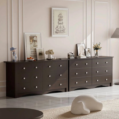 Lumihaven Rustic Modern Chest of 6 Drawers,Extra Wide Double Dresser for Master Bedroom or Nursery Storage,Black