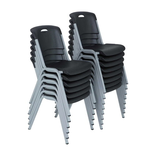 Lifetime Steel Framed Indoor/Outdoor Commercial Grade Stacking Chairs, Black & Silver, (Set of 14) 80569