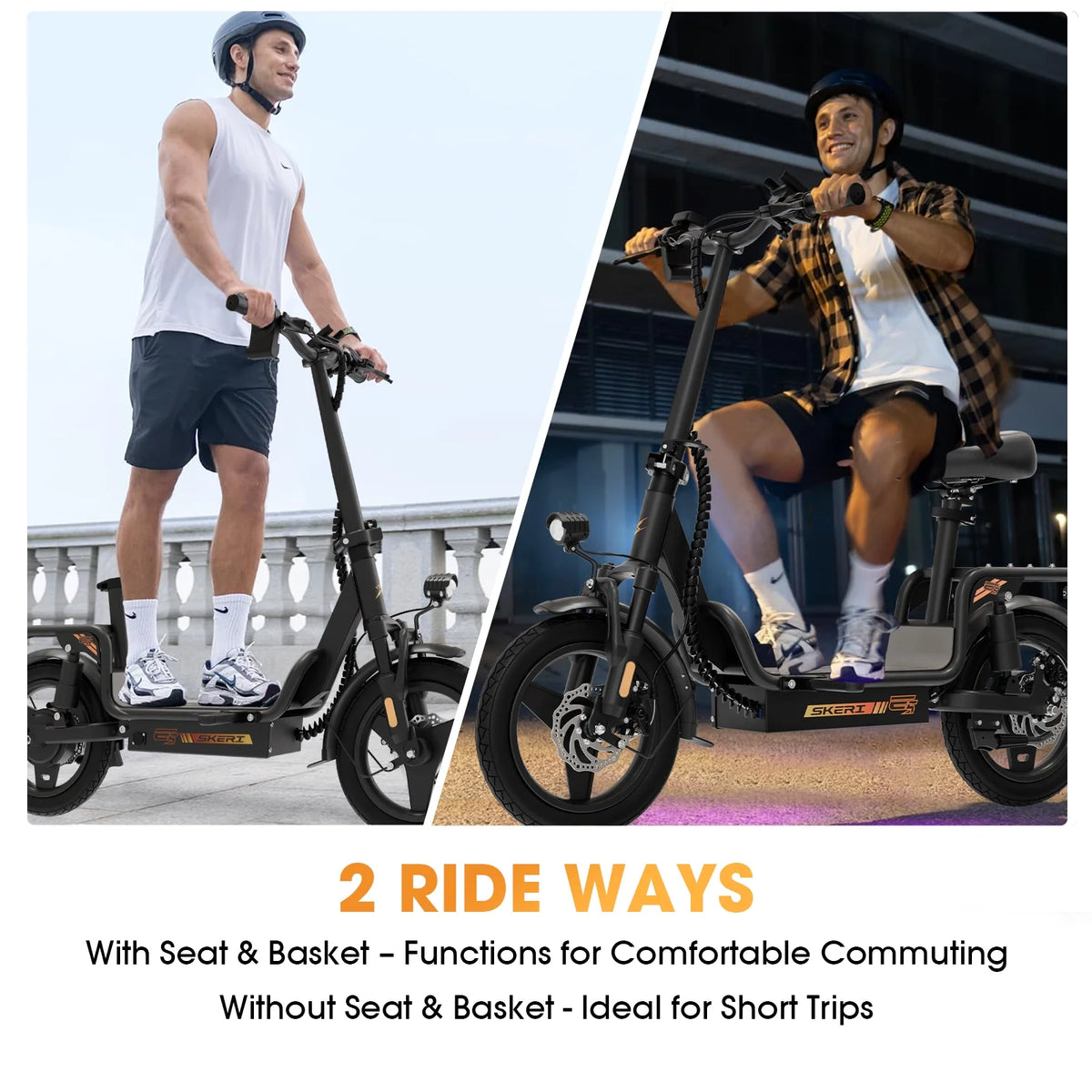 Skeri Electric Scooter with Seat for Adult and Basket, 14 Inch Tire Electric Scooter with Dual Shock Absorbers, 350W Motor with 25-Mile Range, Speed Up to 20 MPH (Gen 2.0)