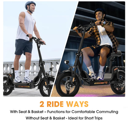 Skeri Electric Scooter with Seat for Adult and Basket, 14 Inch Tire Electric Scooter with Dual Shock Absorbers, 350W Motor with 25-Mile Range, Speed Up to 20 MPH (Gen 2.0)