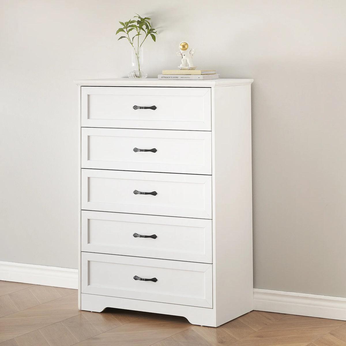 Luku Modern 5 Drawers Dresser, Chest of Drawers Closet Organizers and Storage Clothes, White