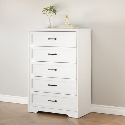Luku Modern 5 Drawers Dresser, Chest of Drawers Closet Organizers and Storage Clothes, White