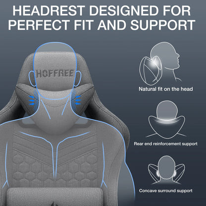 Hoffree Gaming Chair with Massage Fabric Office Chair with footrest for Adults, Ergonomic Gamer Chair with Headrest and Lumbar Support for Office Gaming, 440 LBS