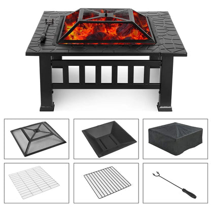 Outdoor Wood Burning Fire Pit, 24" Hexagon Metal Fire Pit for Patio with Poker, Spark Screen, Hex Shaped Fire Pit BBQ Grill, Garden Firepit Stove for Camping Picnic Bonfire Backyard, JA2419