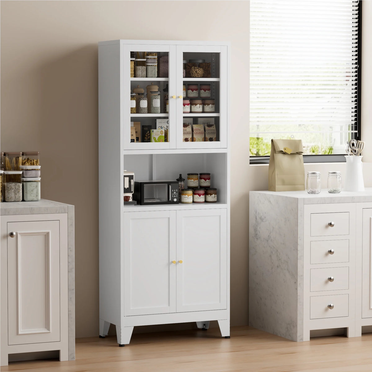 Elegant 69" Tall Modern Kitchen Pantry,Metal Storage Cabinet with Adjustable Shelves,Pantry Storage Cabinet for Kitchen,Dining Room,Living Room,Blue