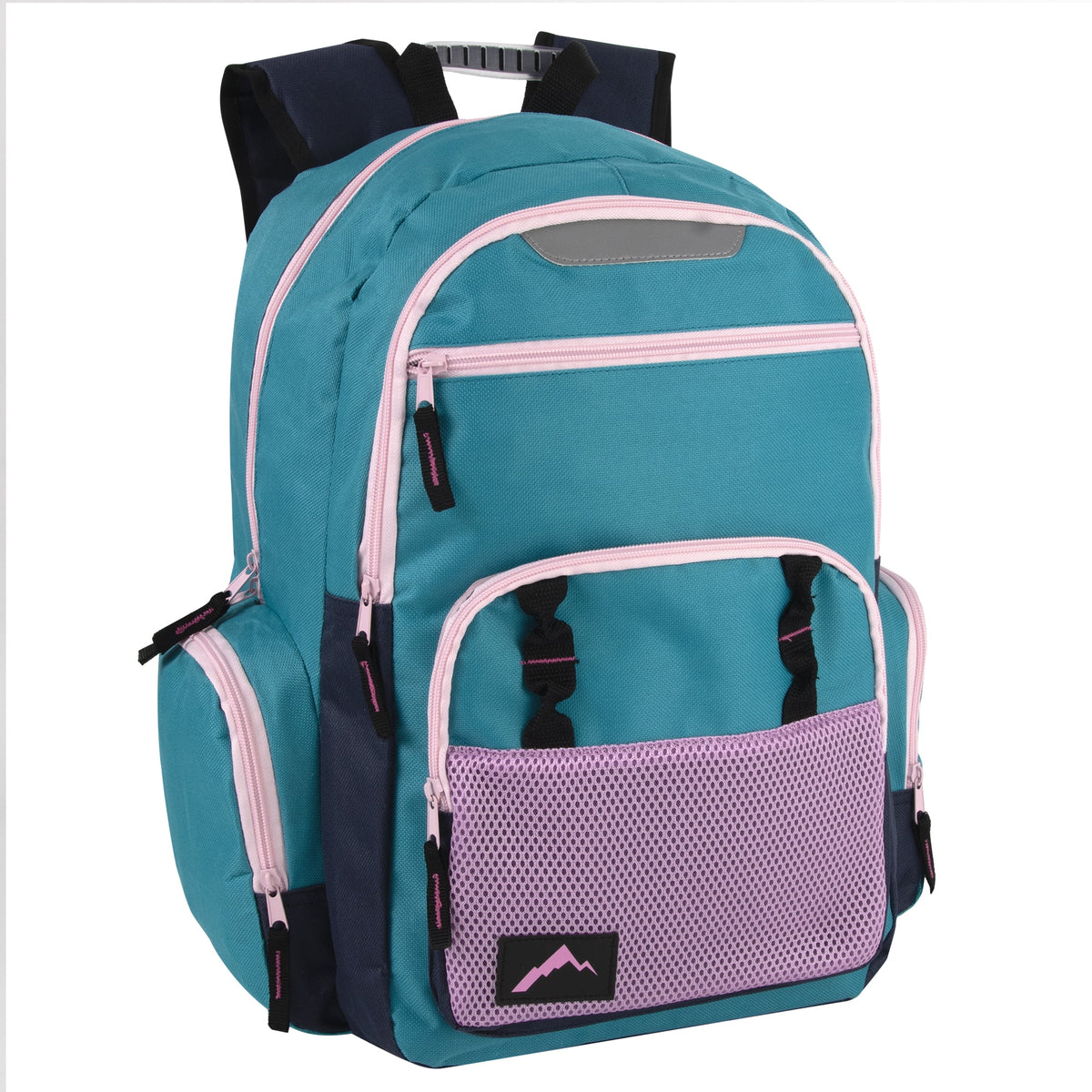 24 Pack of Bulk Wholesale Heavy Duty, Reflective, Dual Compartment, Multi-Pocket, Laptop Backpacks for Work, School, College, Classrooms, Charity and Homeless Donation in Male Colors Pack