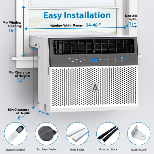 TROPOW 110V Window-Mounted Air Conditioner 6,000 BTU with Remote/APP Control and ECO Mode