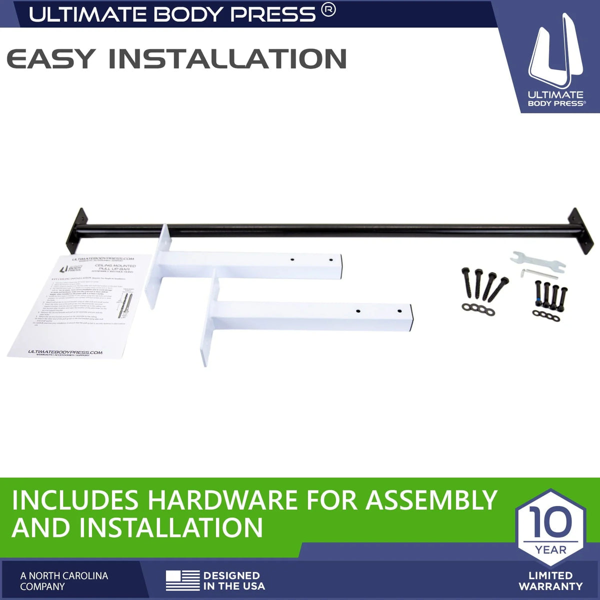 Ultimate Body Press Steel Ceiling Mount Pull Up Bar for 8 Foot Ceilings