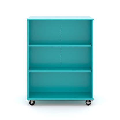 Tot Mate Open Double Sided 3 Tier Mobile Shelves Wooden Classroom Bookcase, Red, 36"W x 23"D x 48"H