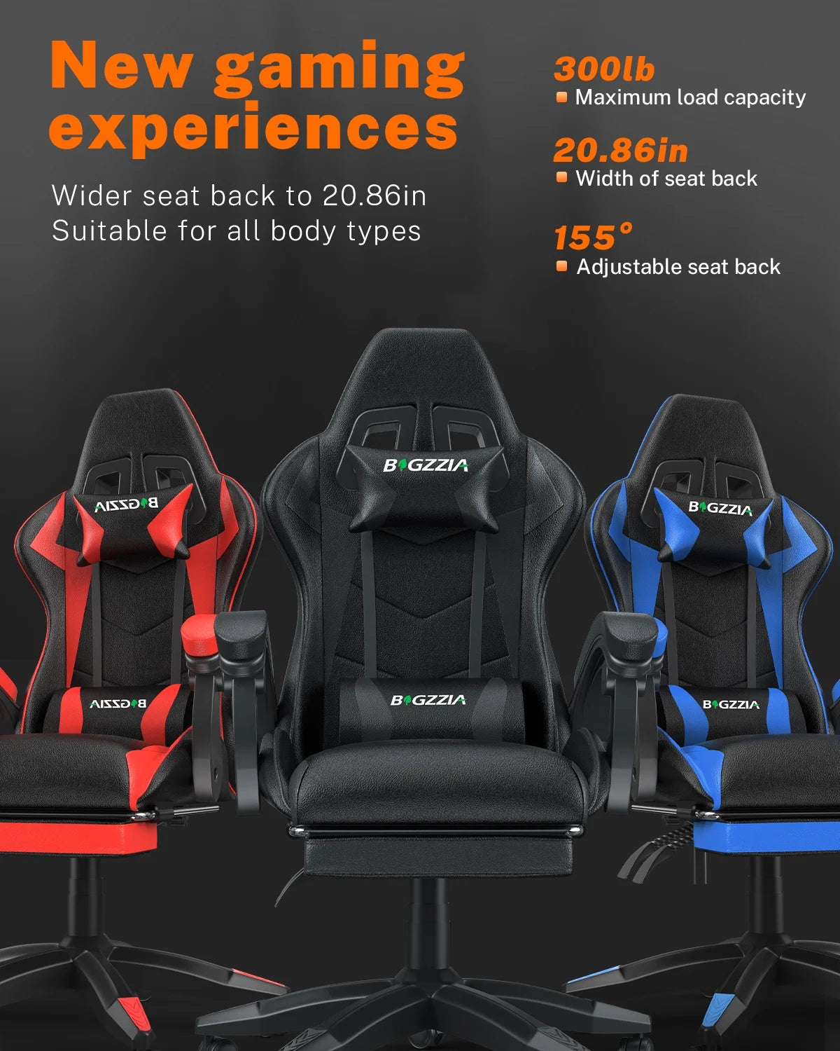 Bigzzia Gaming Chair with Footrest, Gaming Chair for Adult with Headrest and Lumbar Support,Red