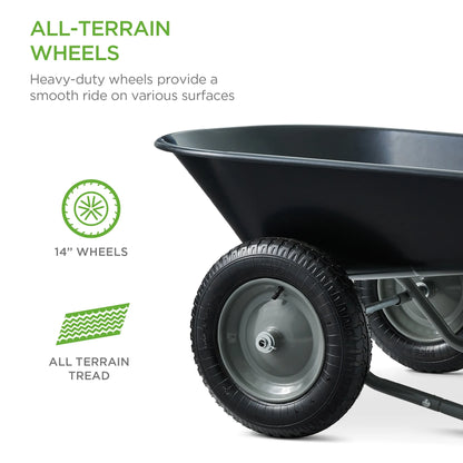 Best Choice Products Dual-Wheel Home Wheelbarrow Yard Garden Cart for Lawn, Construction - Green