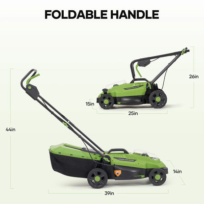 GASKY 20V 13" Cordless Lawn Mower, Electric Grass Cutter with Brushless Motor,4.0Ah Battery & Charger Included,5 Height Adjustment,Green