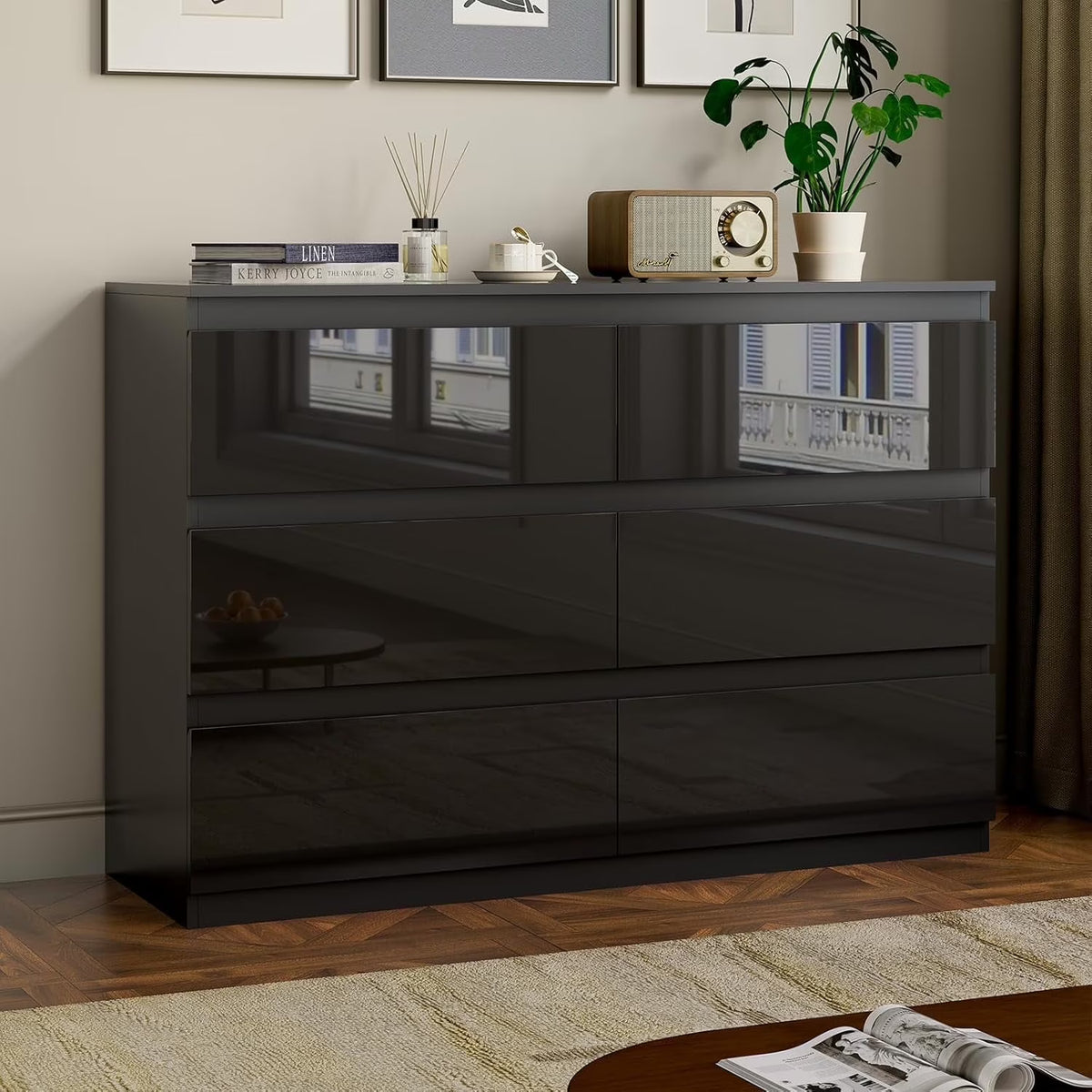 Selooye White Wood Dresser, 6 Drawer Dresser for Clothes Storage,Bedroom, Modern White Dresser with Wide Drawers, Wide Wooden Chest Drawers for Living Room, Entryway, TV Stand