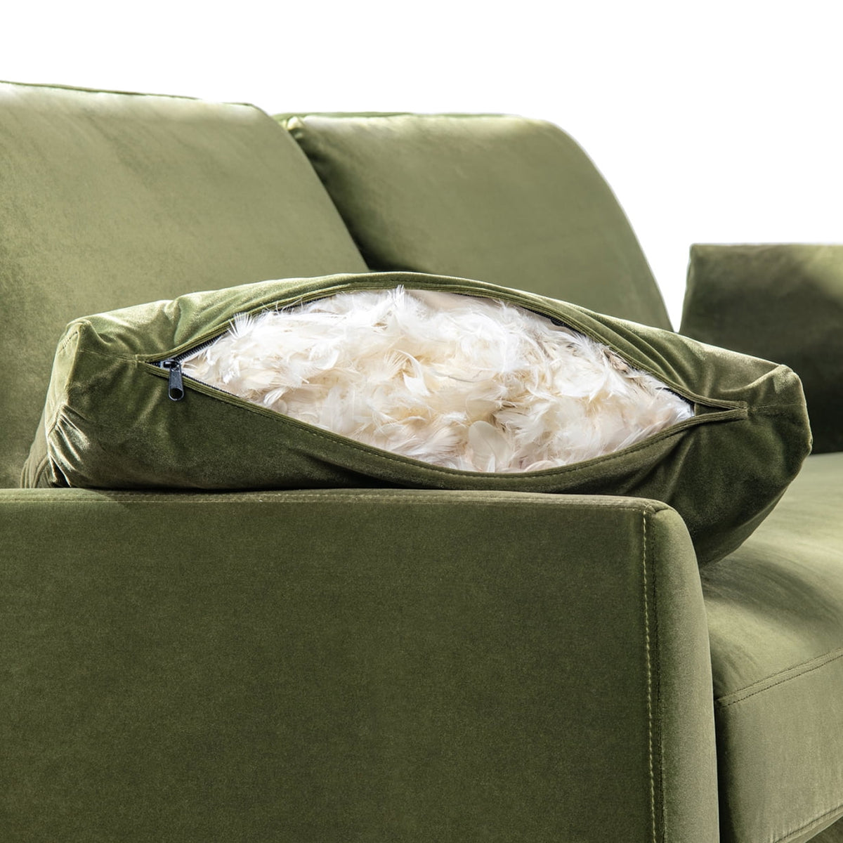 Velvet Sofa Couch, Mid Century Modern 75.5 inch 3-Seater Sofa with Back Cushions and 2 Bolster Pillows, for Small Space,Bedroom, Apartment, Olive Green
