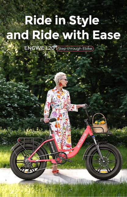 Engwe L20 Electric Bike for Adults,750W Motor 19.9MPH Fat Tire Mountain Bike with 48V 13AH Battery