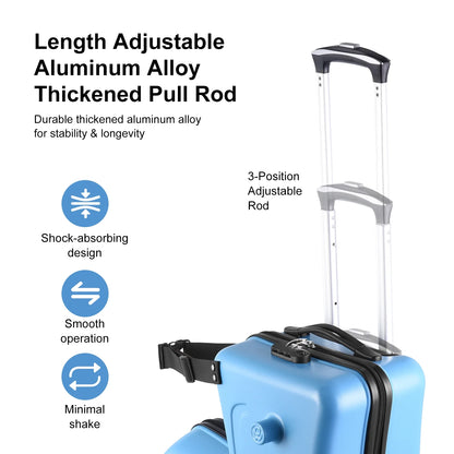 20" Children's Ride-On Luggage with Safety Belt Matte Finish, Silent Wheels, Spacious Compartment for Ages 3-12  travel suitcase