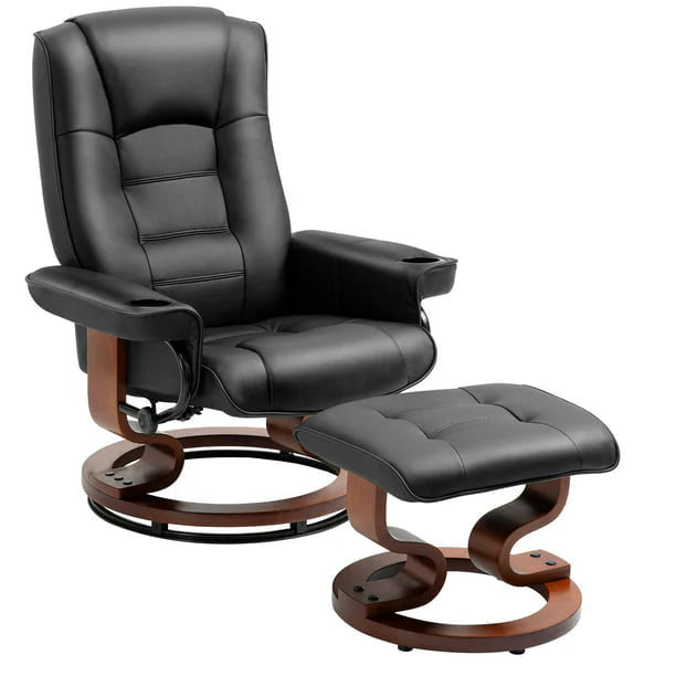AVAWING Recliner Chair - Vibration Massage, Faux Leather, Ottoman, Swivel - Black