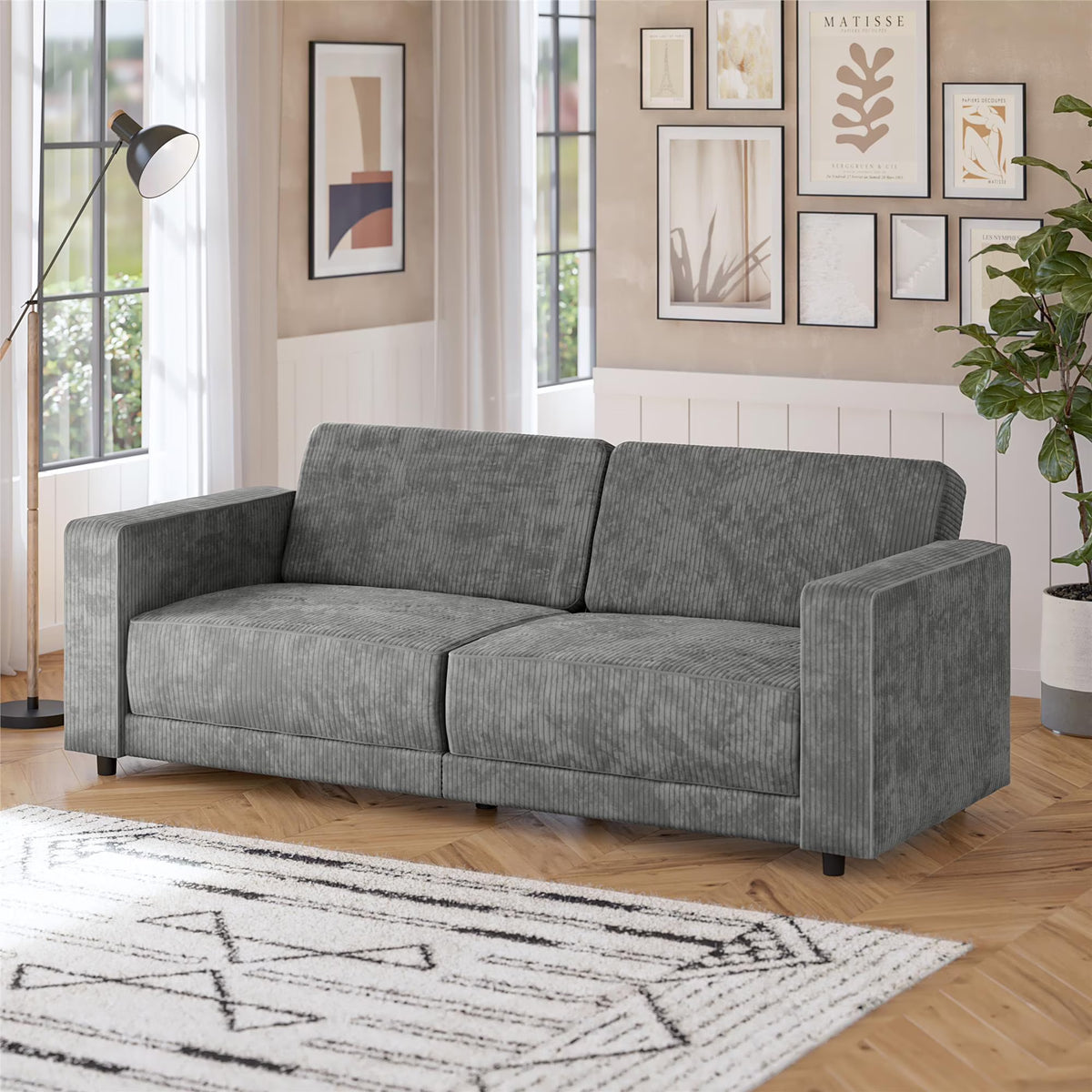 RealRooms Allie Corduroy 82" Futon Sofa Bed, Gray