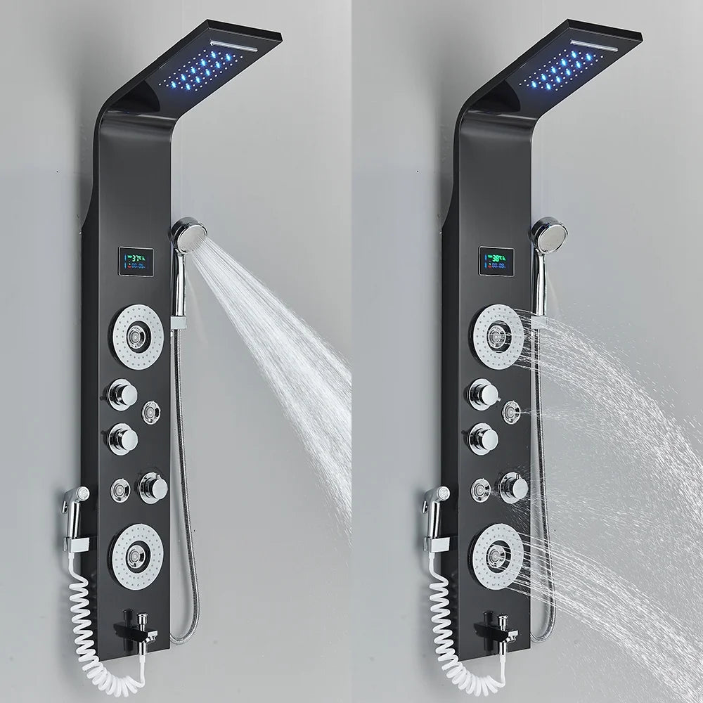 Shower Panel Tower System LED Rain&Waterfall Massage Jet Sprayer Stainless Steel