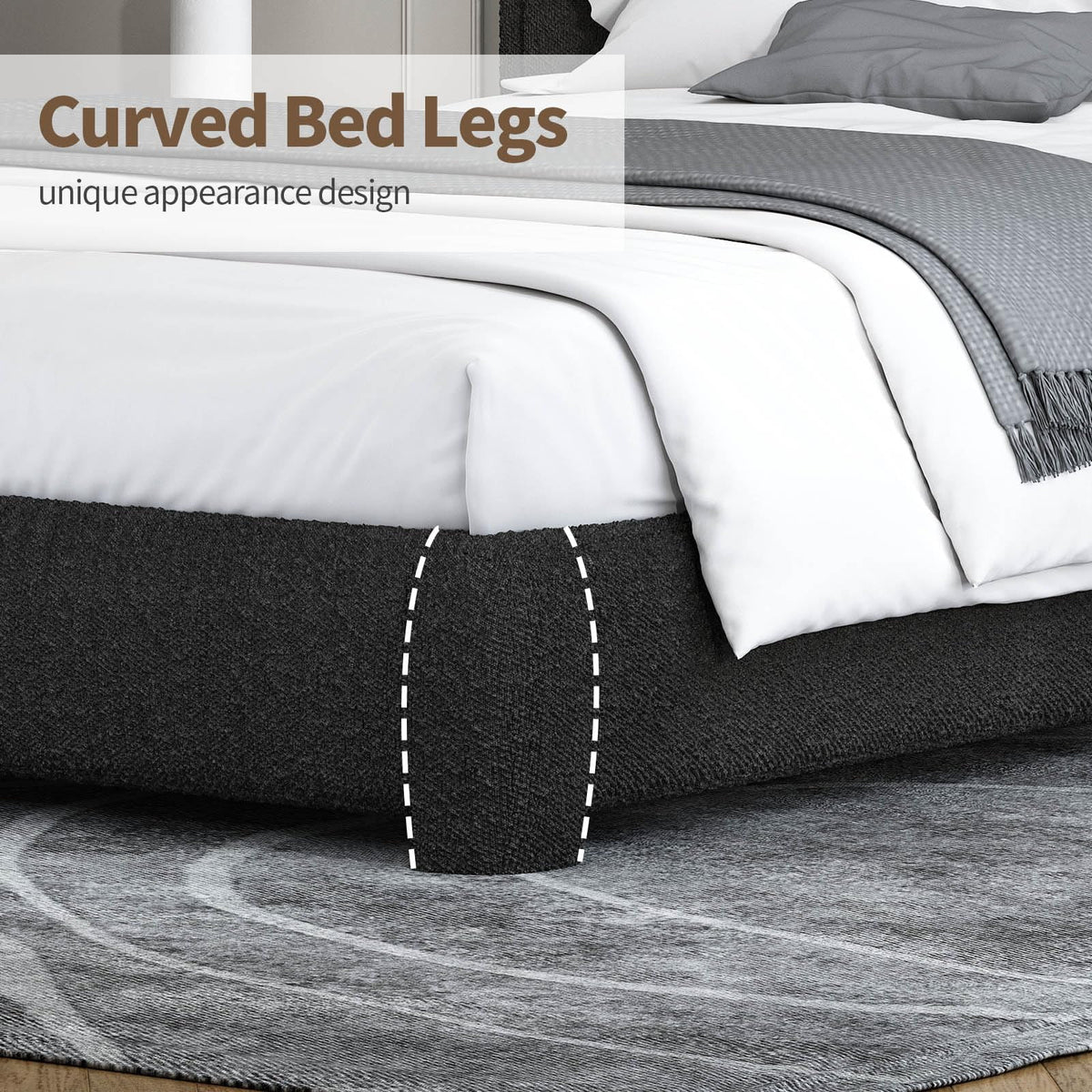 4 EVER WINNER Twin Size Bed Frame, Modern Bed Frame with Headboard, Boucle Fabric Upholstered Bed Frame, Soft Curved Headboard, Cream