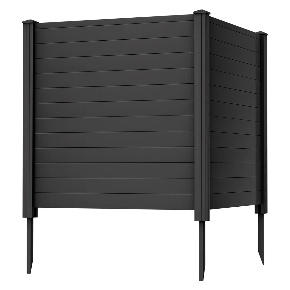 Gymax Outdoor PVC Privacy Panels 2-Pack Picket Fence W/ 3 Cuspidal Foot Stakes Black