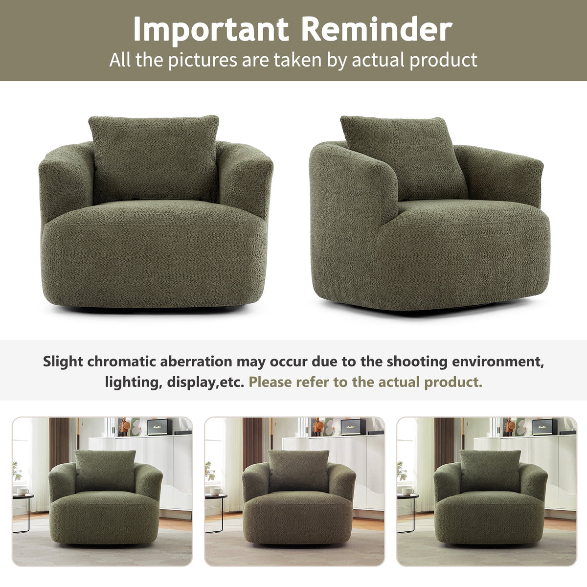 Harper & Bright Designs 360�� Swivel Accent Chair, Barrel Chair Swivel Upholstered Sofa Chair with Cushion for Living Room Office, Beige
