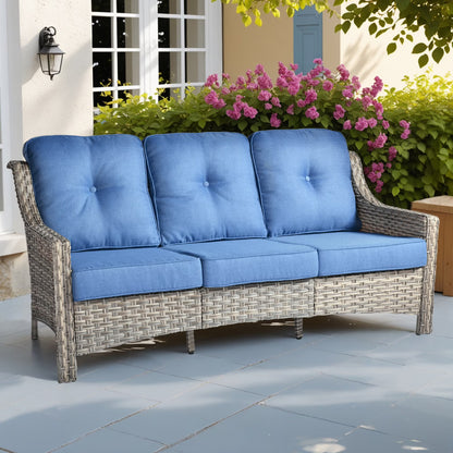 Ovios Outdoor Patio Sofa 3-Seater with Cushions All-Weather Wicker Rattan Couch for Garden, Porch, or Backyard