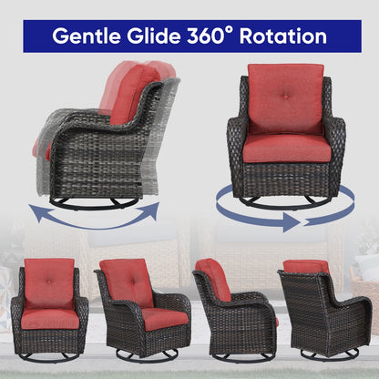 POCASSY 3 Piece Patio Set Outdoor Wicker Glider Rocking and Swivel Chairs with Cushions