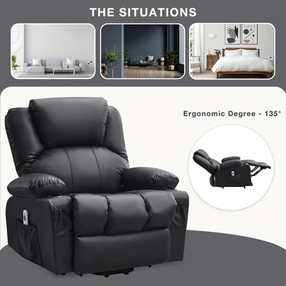 JONPONY Power Lift Recliner Chair Recliners for Elderly with Heat and Massage Recliner Chair for Living Room with Infinite Position and Side Pocket,USB Charge Port,Black