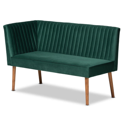 Baxton Studio Alvis Mid-Century Velvet Dining Nook Banquette Set(2PC) Emerald Green, Walnut Brown
