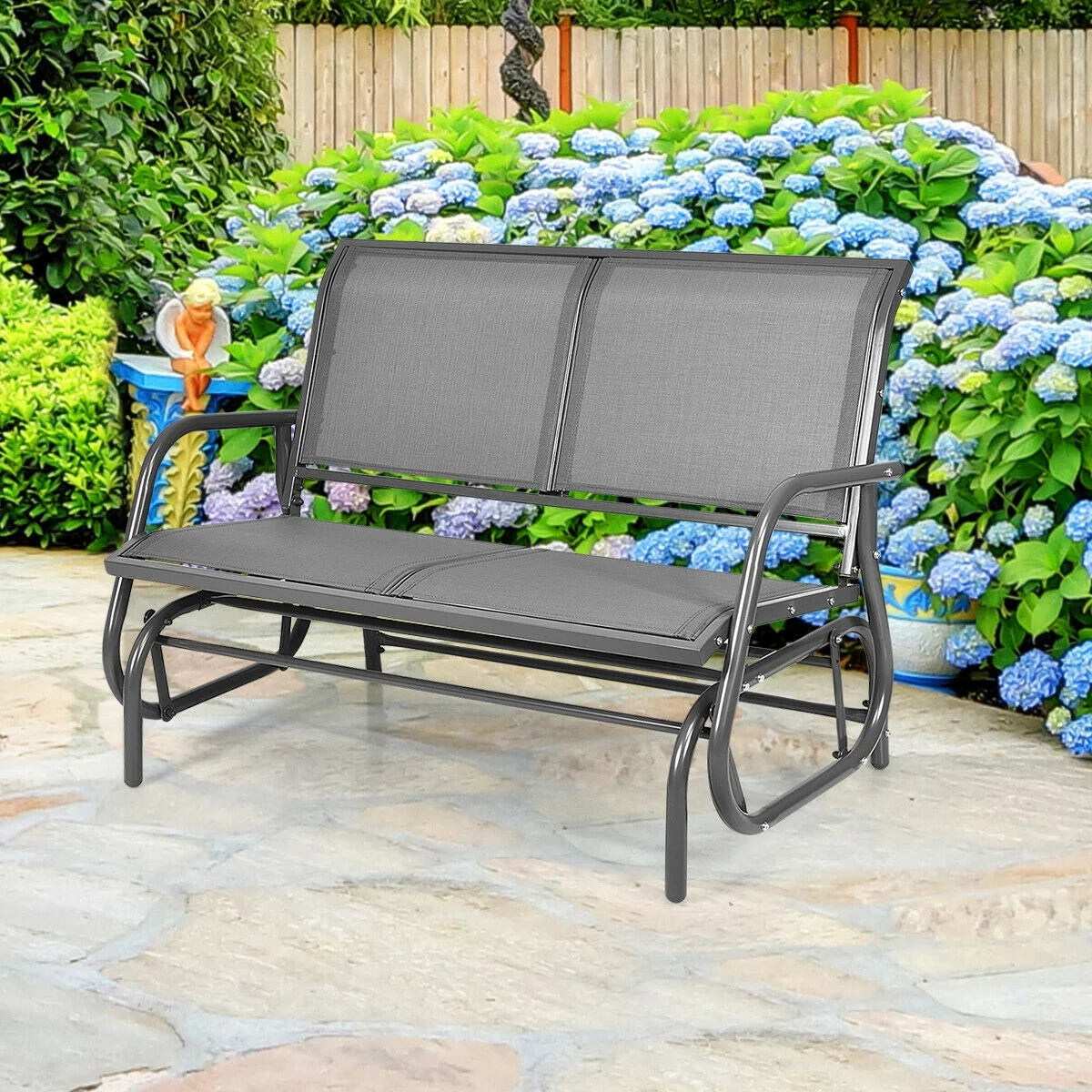 Gymax 48'' Outdoor Patio Swing Glider Bench Chair Loveseat Rocker Lounge Backyard Grey