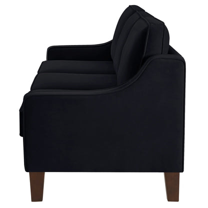 Living Room Sofas Modern 3 Person seat Sofa Couch with Scooped Armrest/Wood legs,Upholstered Velvet 3-seat Sofa with Removable Cushions for Livingroom Bedroom,Black,Comfortable Sofas