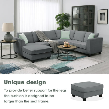 Harper & Bright Designs Modular Sectional Sofa with Ottoman Couch L Shape Corner Sofa Sets 7 Seats Fabric Couch for Living Room, Black, 112 * 87 inch