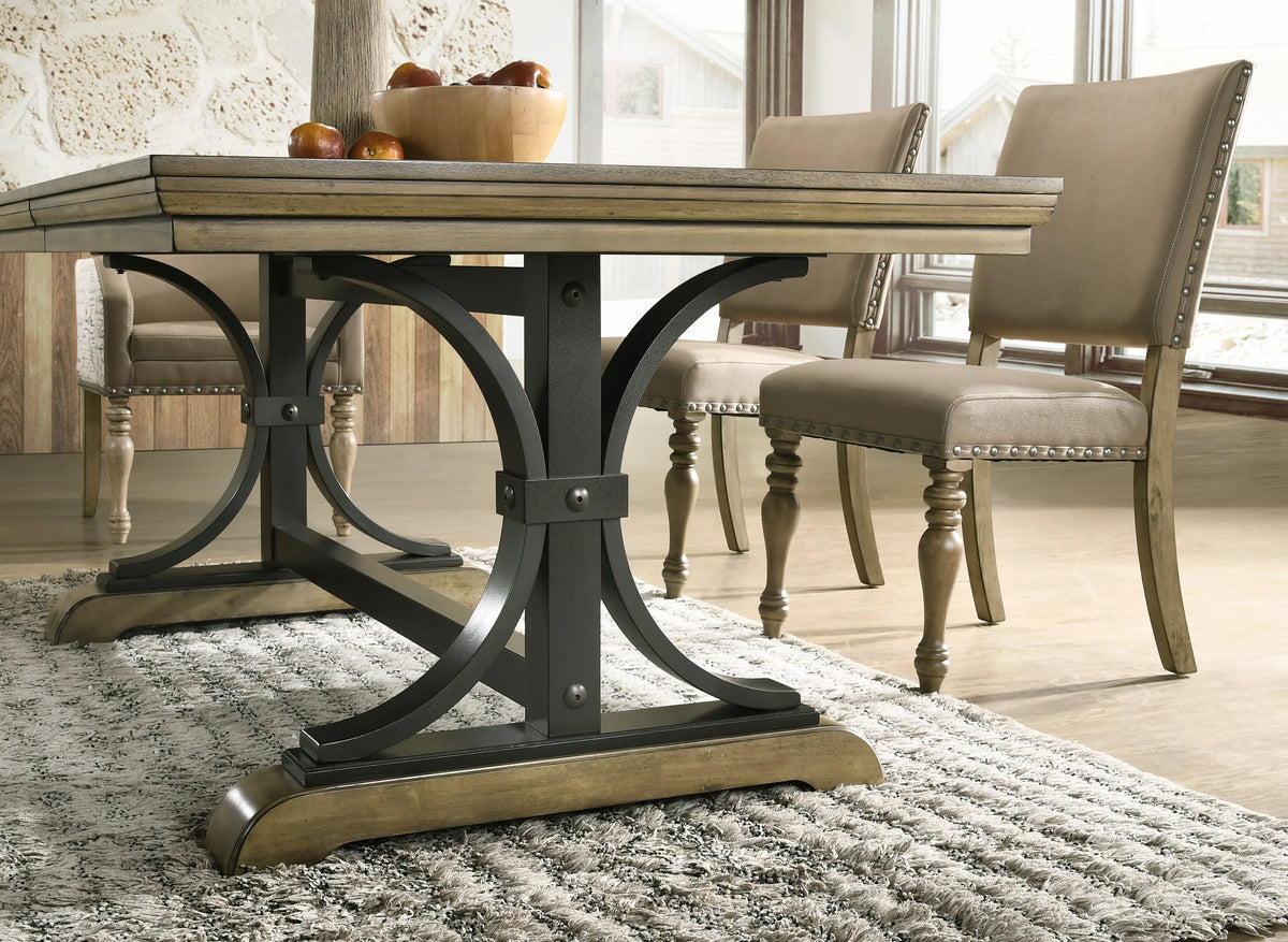 Roundhill Furniture 9-Piece Extendable Table with Nailhead Armchairs Dining Set, Driftwood