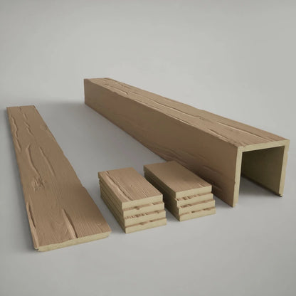 Ekena Millwork 18"W x 5'H Hand Hewn Endurathane Faux Wood Non-Tapered Square Column Wrap with Standard Capital & Base
