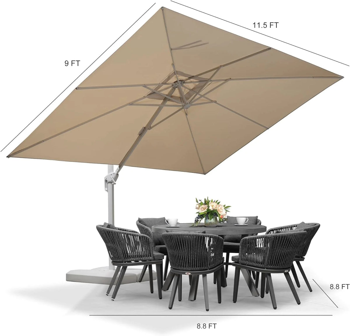 PURPLE LEAF 9 �� 11.5 FT Patio Umbrella White Cantilever Offset Umbrella Rectangle Outdoor Umbrella with 360�� Rotation for Garden Deck Pool, Beige