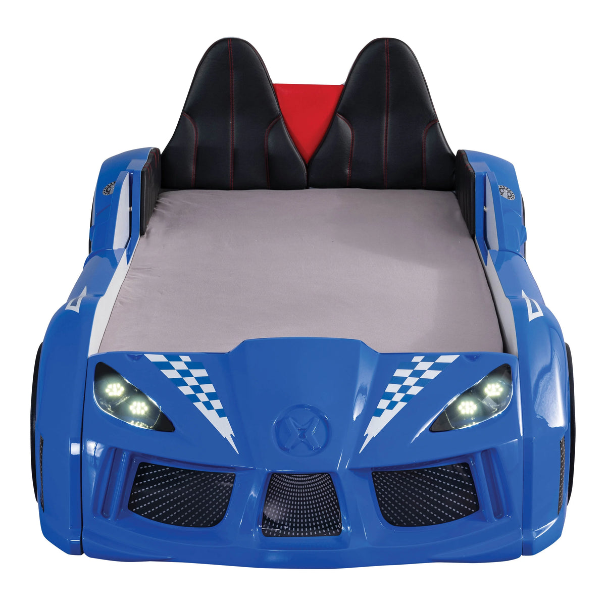 Furniture of America Dash Kids Plastic Twin Race Car Bed with LED and Sound, White