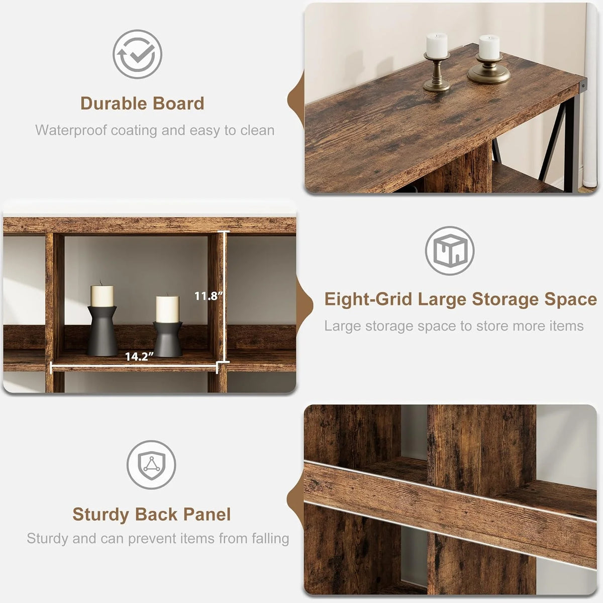 WALYWIK 8 Cube Storage Organizer Bookshelf, 3 Tier Metal Horizontal Bookcase, 62 Inch Console Bookshelfs, Industrial Storage Bookcase for Entryway, Long Low Book Shelf for Living Room-Grey