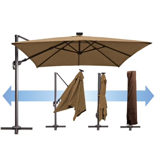 SUNRISEUMBRELLA Square 10'x10' Deluxe Roma square cantilever umbrella, With LED light(Heather Beige)