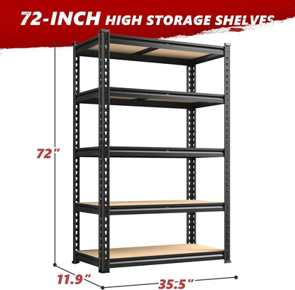 Storage Shelves 5 Tier Garage Shelving Heavy Duty Adjustable Garage Shelves, Utility Rack Shelf, Shelving Units for Storage Warehouse Pantry Closet, 35.5" W x 11.9" D x 72" H, 4 Pack