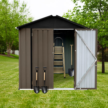 Outdoor Storage Garden Sheds 6FTx4FT Apex Roof Lockable Doors for Backyard White+Yellow