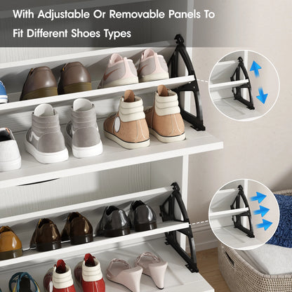 Veanerwood Shoe Cabinet with 2 Flip Drawers Farmhouse Shoe Storage Cabinet Organizer for Entryway, Gray