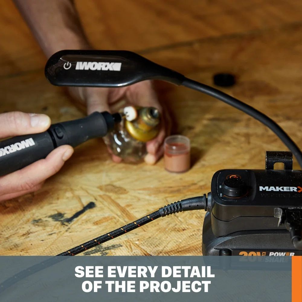 Worx MakerX WX996L 6 Tool Kit: Rotary Tool, Wood & Metal Crafter, Air Brush, Hot Air Blower, Grinder and LED Flex Light in Carry Bag