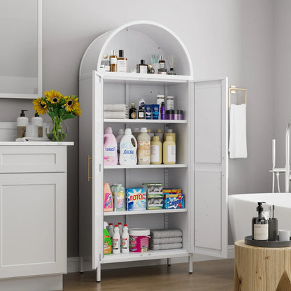 SUPEER Metal Arched Storage Display Cabinet with Glass Doors and Adjustable Shelves, Lockable Cabinet, Assembly Required, Black