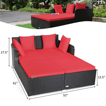 Costway Outdoor Patio Rattan Daybed Pillows Cushioned Sofa Furniture Beige